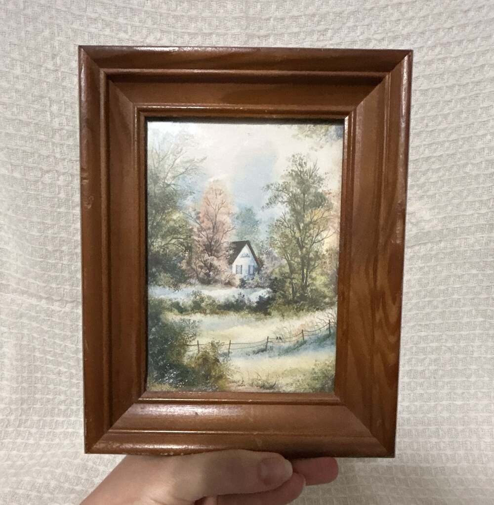 Vintage Small Landscape Print in Wood Frame